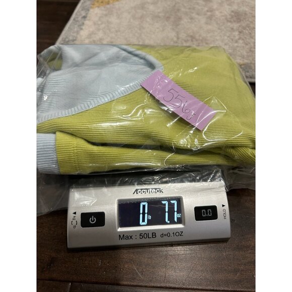 Yellow Green Light Blue V Neck Ribbed Long Sleeve Shirt Button Cuff Detail - Picture 9 of 9